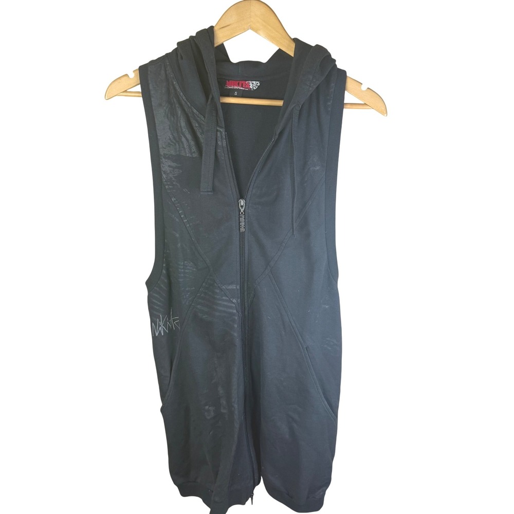 Nikita Womens Black Sleeveless Zip Up Hoodie Vest Size S Graffiti Style Logo